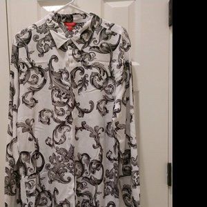 Guess Dress Shirt - Mens - Black/Gray/White Floral Large